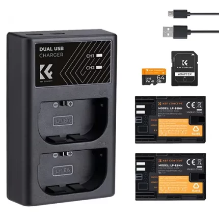 K&F CONCEPT LP-E6NH Battery 2-Pack + Battery Charger For Canon Cameras